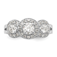 14kw 1 1/3ct Lab Grown Diamond VS/SI+ G+ Comp Three Stone Eng Ring