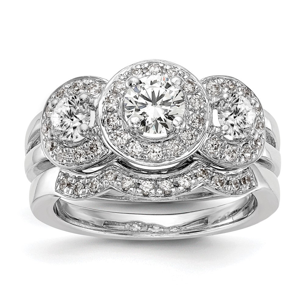14kw 1 1/3ct Lab Grown Diamond VS/SI+ G+ Comp Three Stone Eng Ring