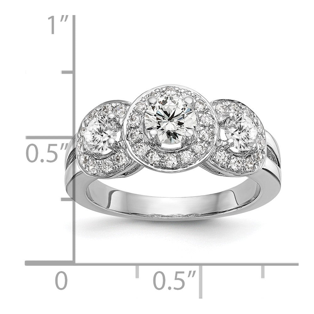 14kw 1 1/3ct Lab Grown Diamond VS/SI+ G+ Comp Three Stone Eng Ring