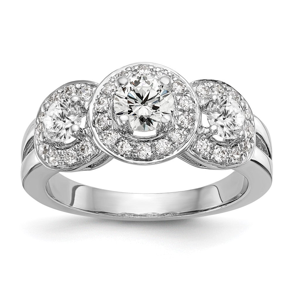 14kw 1 1/3ct Lab Grown Diamond VS/SI+ G+ Comp Three Stone Eng Ring