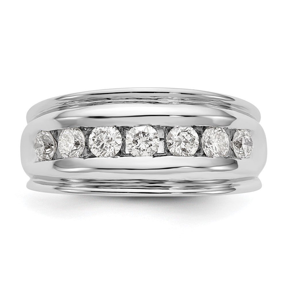 14k White Gold 1 ct Lab Grown Dia VS/SI+ G+ 7 Stone Complete Men's Ring
