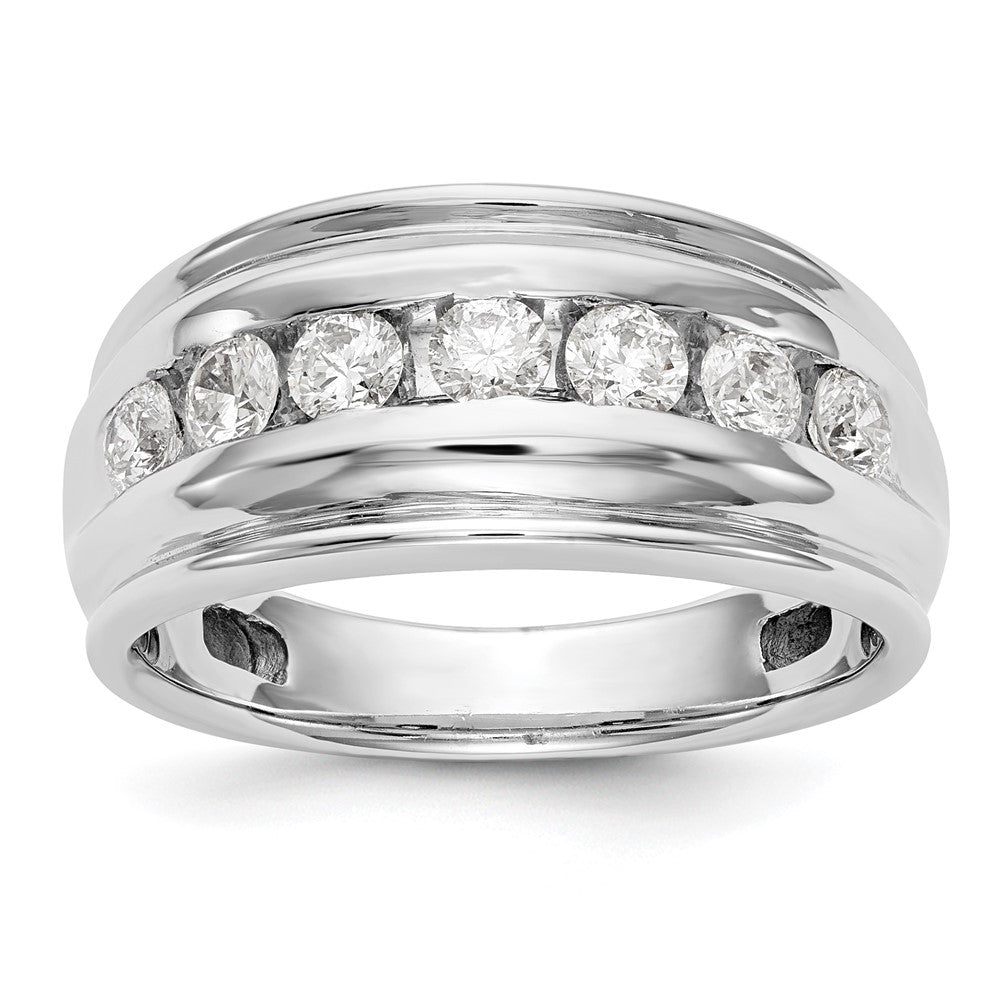 14k White Gold 1 ct Lab Grown Dia VS/SI+ G+ 7 Stone Complete Men's Ring