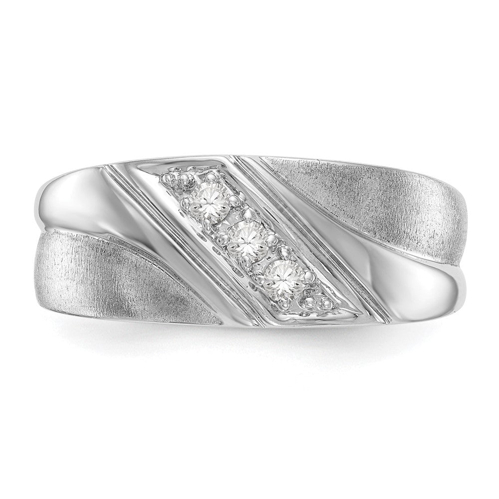 14k White Gold 1/6 ct Lab Grown Diamond VS/SI+ G+ 3 Stone Comp Men's Ring