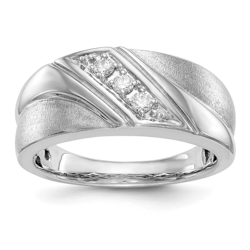 14k White Gold 1/6 ct Lab Grown Diamond VS/SI+ G+ 3 Stone Comp Men's Ring