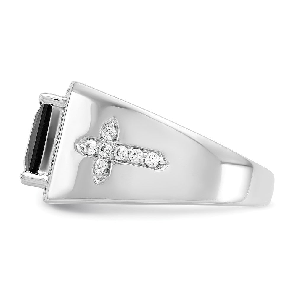 14kw 1/2 ct Lab Grown Diamond VS/SI+ G+ & Onyx Side Cross Men's Ring