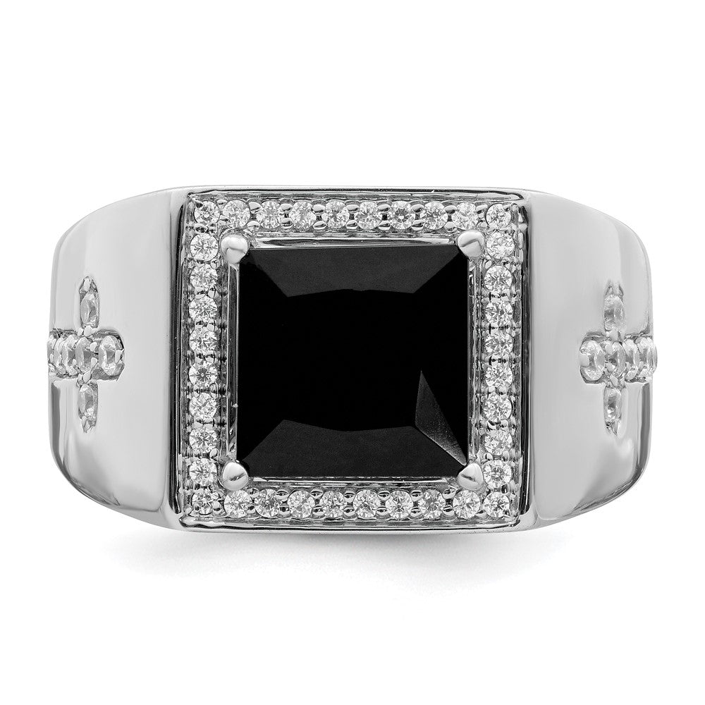 14kw 1/2 ct Lab Grown Diamond VS/SI+ G+ & Onyx Side Cross Men's Ring