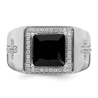 14kw 1/2 ct Lab Grown Diamond VS/SI+ G+ & Onyx Side Cross Men's Ring