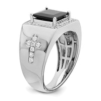 14kw 1/2 ct Lab Grown Diamond VS/SI+ G+ & Onyx Side Cross Men's Ring