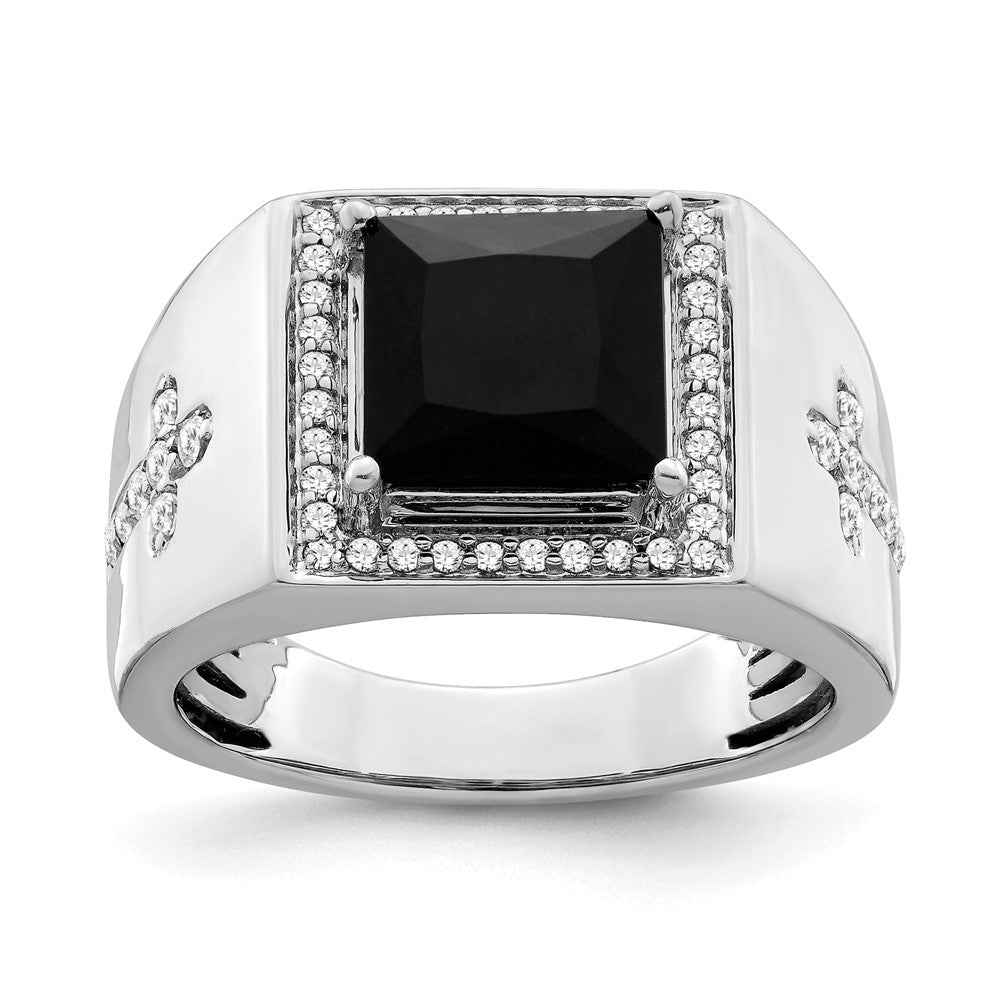 14kw 1/2 ct Lab Grown Diamond VS/SI+ G+ & Onyx Side Cross Men's Ring