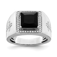 14kw 1/2 ct Lab Grown Diamond VS/SI+ G+ & Onyx Side Cross Men's Ring