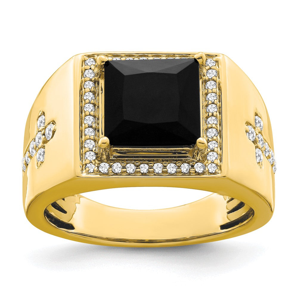 10k Yellow 1/2 ct Lab Grown Diamond VS/SI+ G+ & Onyx Side Cross Men's Ring