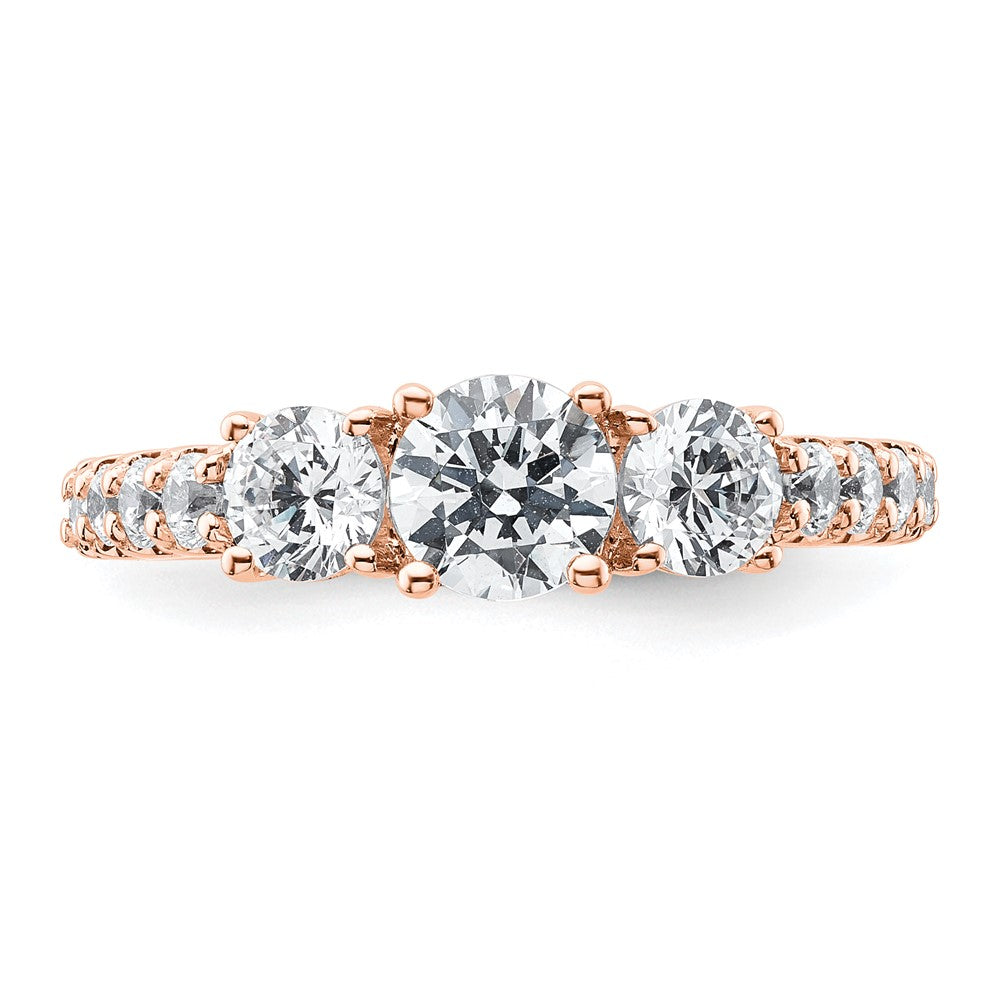 14kr 1 1/2ct Lab Grown Diamond VS/SI+ G+ Round Complete 3 Stone Eng Ring