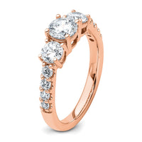 14kr 1 1/2ct Lab Grown Diamond VS/SI+ G+ Round Complete 3 Stone Eng Ring