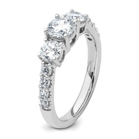 14kw 1 1/2ct Cert Lab Grown Diamond VS+ F+ Round Comp 3 Stone Eng Ring