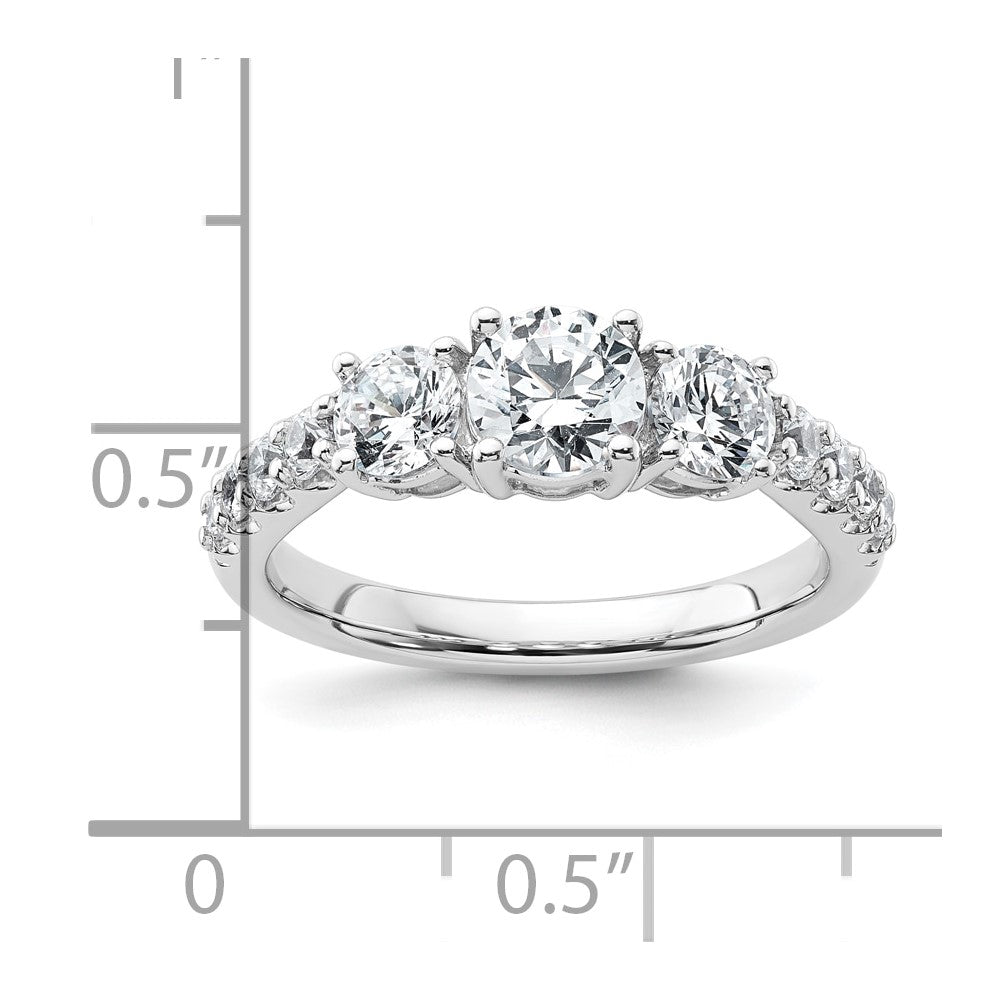 14kw 1 1/2ct Lab Grown Diamond VS+ F+ Round Comp 3 Stone Eng Ring
