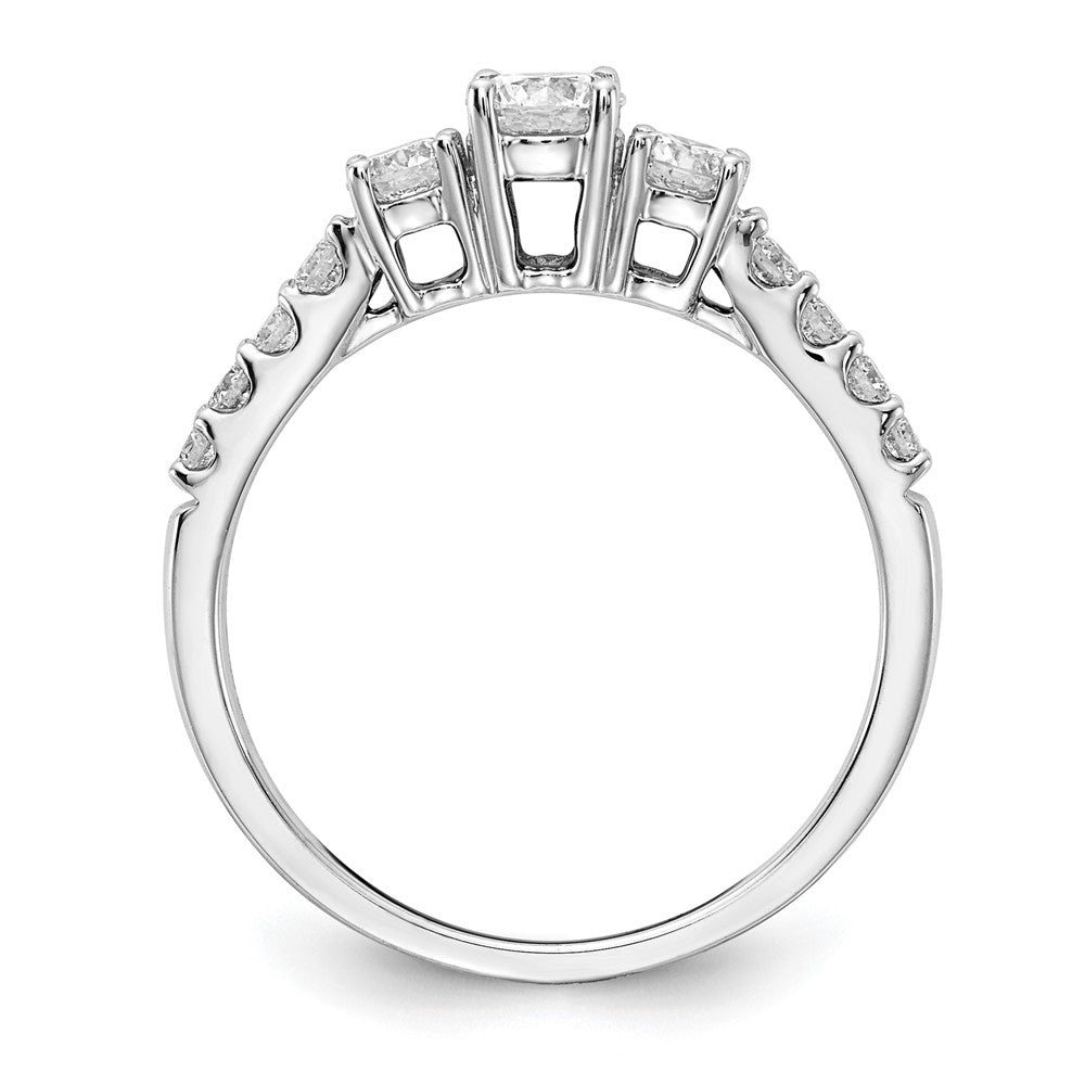 14kw 1/2 ct Lab Grown Diamond VS/SI+ G+ 1/4 ct Center Semi 3 Stone Eng Ring