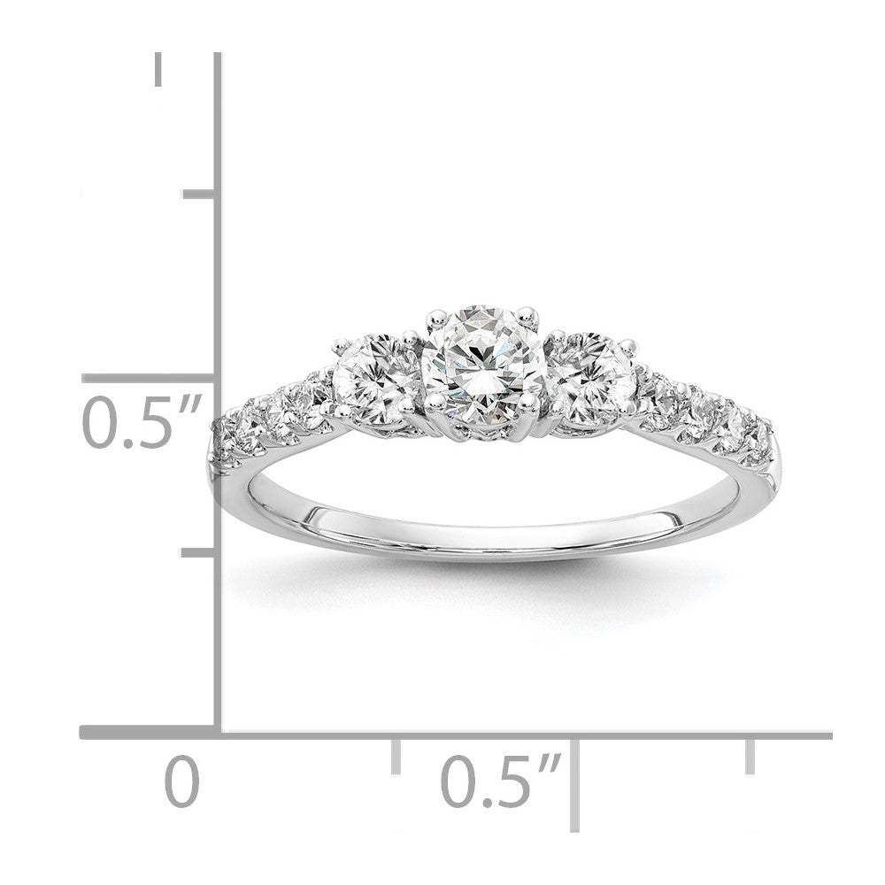 14kw 1/2 ct Lab Grown Diamond VS/SI+ G+ 1/4 ct Center Semi 3 Stone Eng Ring