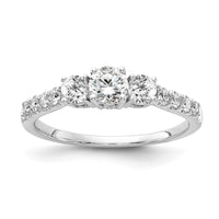 14kw 1/2 ct Lab Grown Diamond VS/SI+ G+ 1/4 ct Center Semi 3 Stone Eng Ring