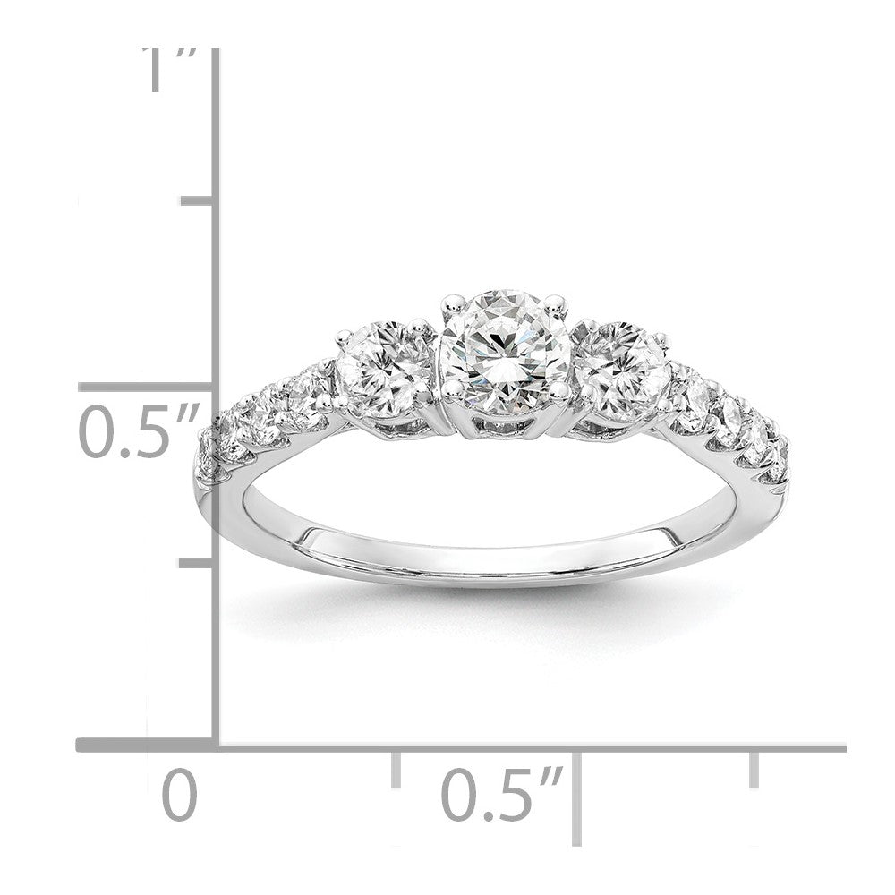 14kw 1 1/2ct Lab Grown Diamond VS/SI+ G+ Round Complete 3 Stone Eng Ring
