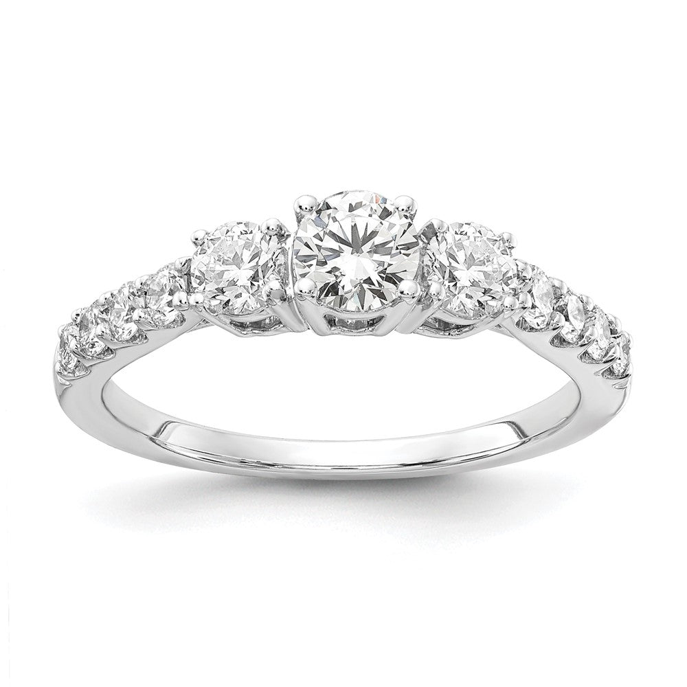 14kw 7/8ct Lab Grown Dia VS/SI+ G+ 5/8ct Round Semi Size 8 3 Stone Eng Ring