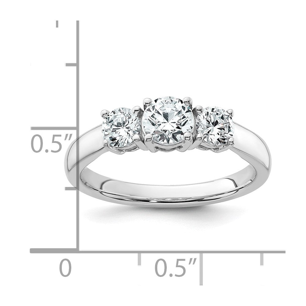 14k White Gold 1 ct Lab Grown Dia VS+ F+ 3 Stone Complete Engagement Ring