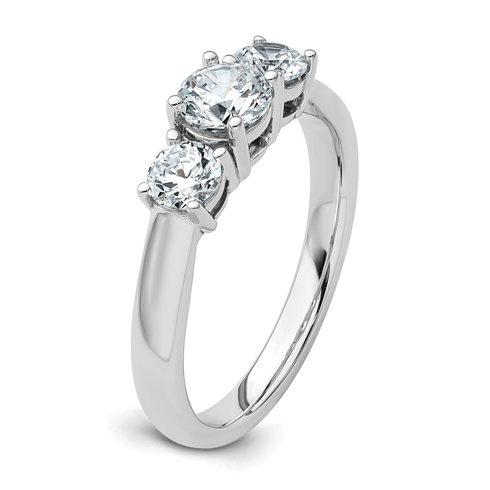 14k White Gold 1 ct Cert Lab Grown Diamond VS+ F+ 3 Stone Comp Eng Ring