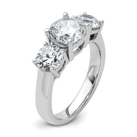 14k White Gold 3 ct Cert Lab Grown Diamond VS+ F+ 3 Stone Comp Eng Ring