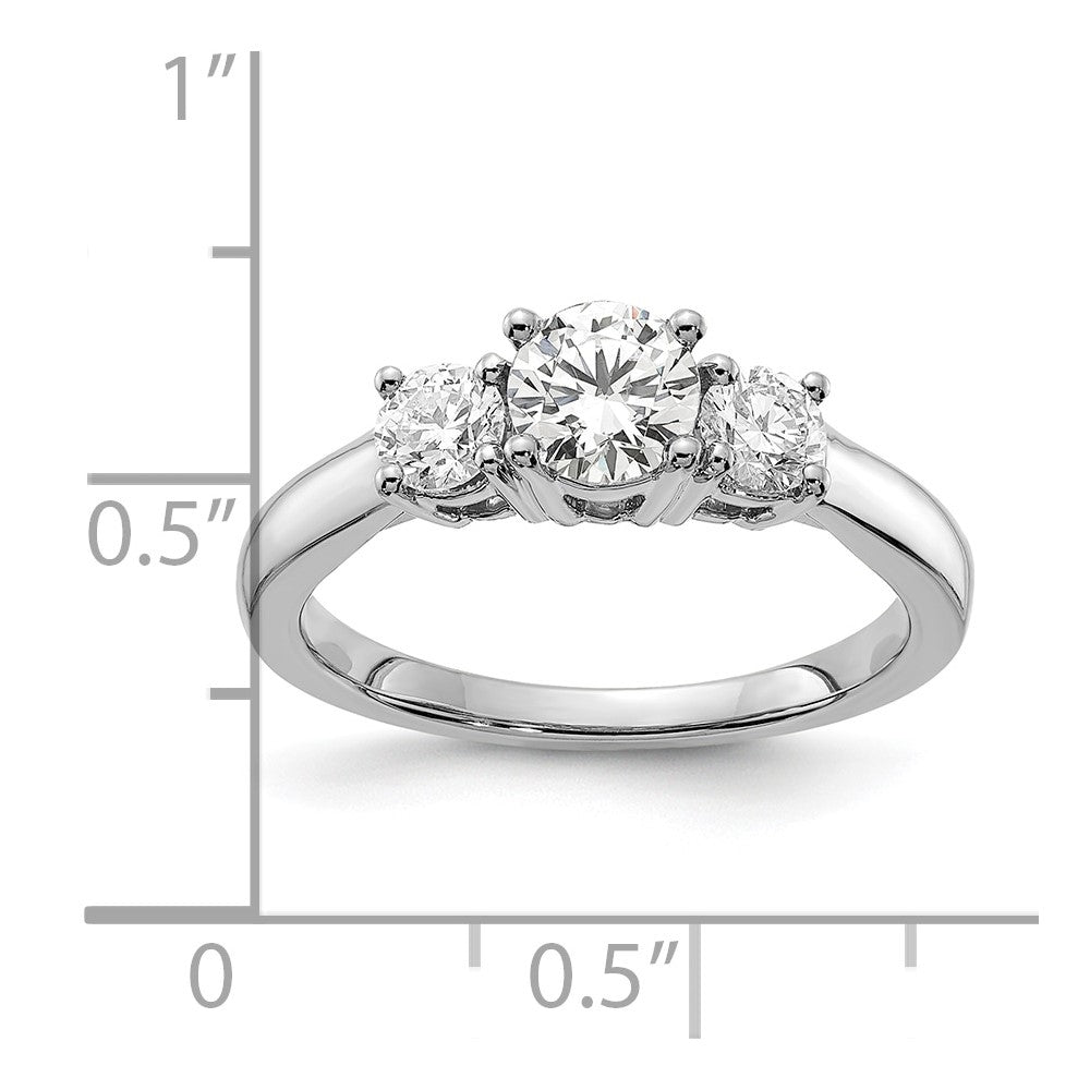14k White Gold 1 ct Lab Grown Dia VS/SI+ G+ Comp 3 Stone Engagement Ring