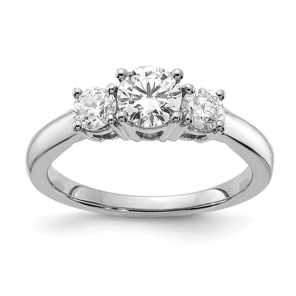 14k White Gold 1 1/2ct Lab Grown Dia VS/SI+ G+ Comp 3 Stone Eng Ring