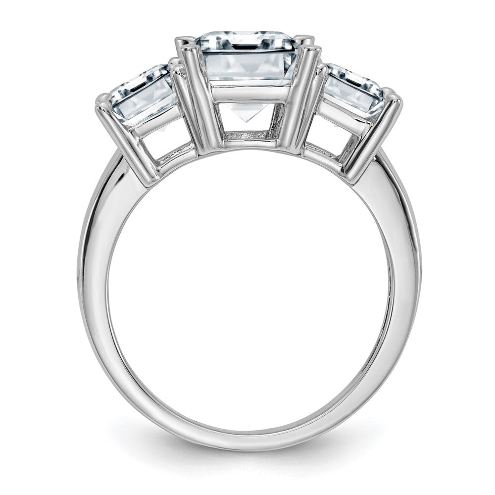 14K White Gold Emerald-cut 3-Stone Engagement Ring Mounting