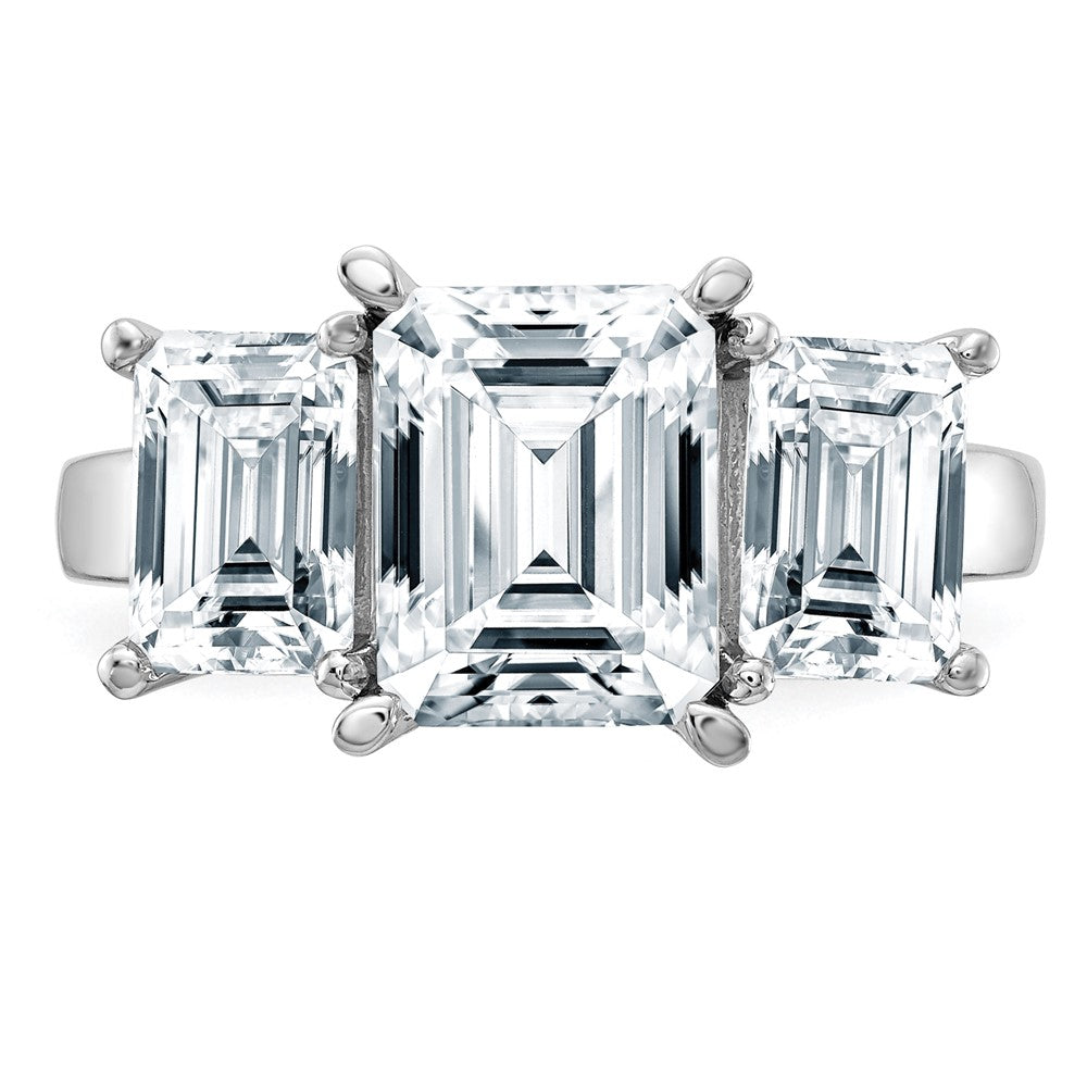 14K White Gold Emerald-cut 3-Stone Engagement Ring Mounting