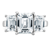 14K White Gold Emerald-cut 3-Stone Engagement Ring Mounting