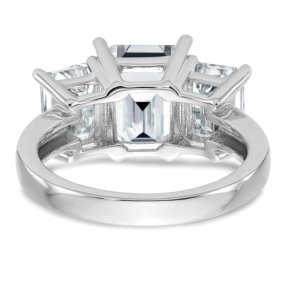 14K White Gold Emerald-cut 3-Stone Engagement Ring Mounting