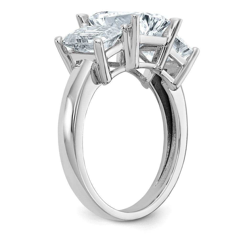 14K White Gold Emerald-cut 3-Stone Engagement Ring Mounting