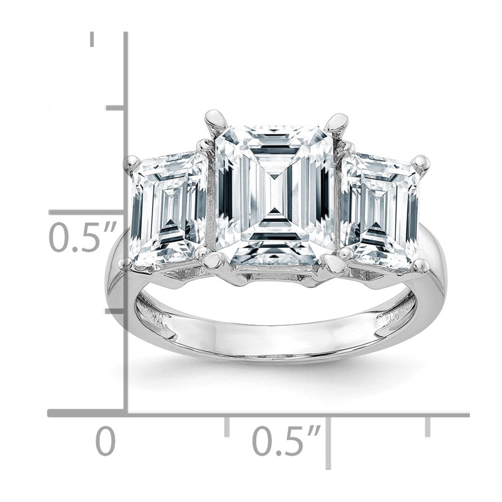 14K White Gold Emerald-cut 3-Stone Engagement Ring Mounting