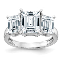 14K White Gold Emerald-cut 3-Stone Engagement Ring Mounting