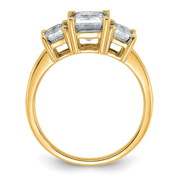 14k 1 1/2ct Lab Grown Dia VS+ F+ Emerald Comp 3 Stone Engagement Ring