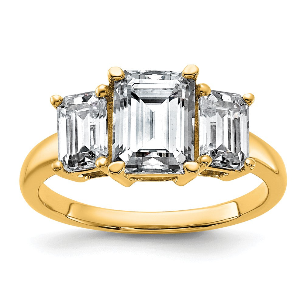 14k 1 1/2ct Lab Grown Dia VS+ F+ Emerald Comp 3 Stone Engagement Ring