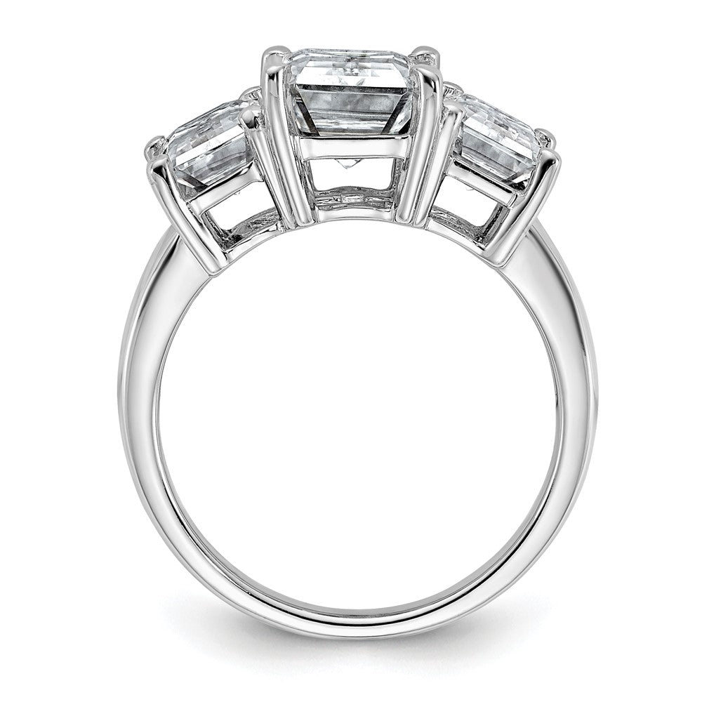 14k White Gold 2 1/2ct Lab Grown Dia VS+ F+ Emerald Comp 3 Stone Eng Ring