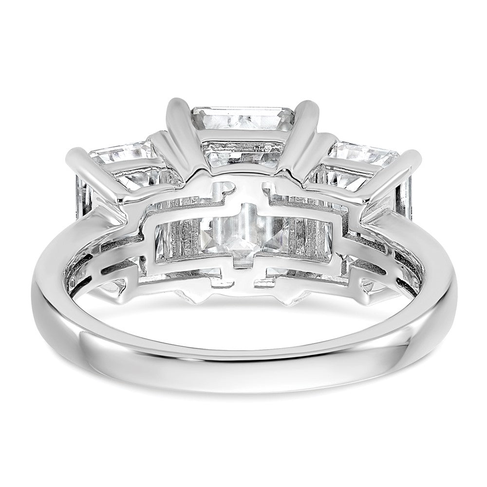 14k White Gold 2 1/2ct Lab Grown Dia VS+ F+ Emerald Comp 3 Stone Eng Ring