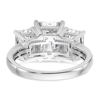 14k White Gold 2 1/2ct Lab Grown Dia VS+ F+ Emerald Comp 3 Stone Eng Ring