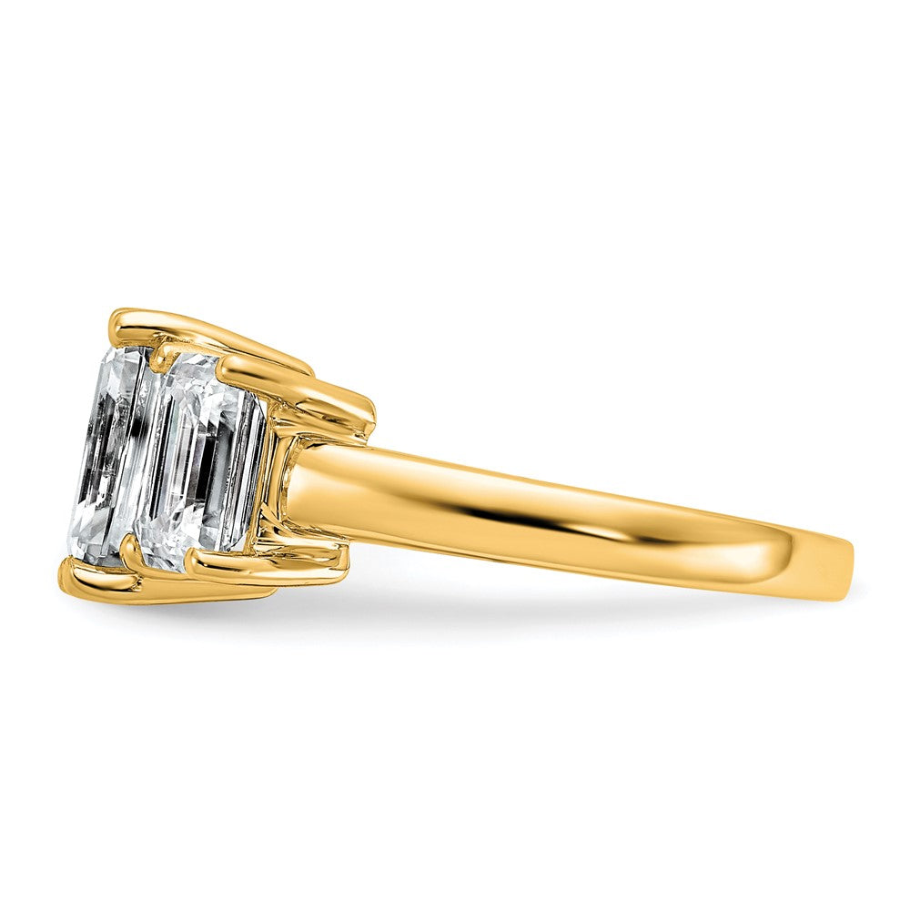 14k 2 1/2ct Certified Lab Grown Dia VS+ F+ Emerald Comp 3 Stone Eng Ring