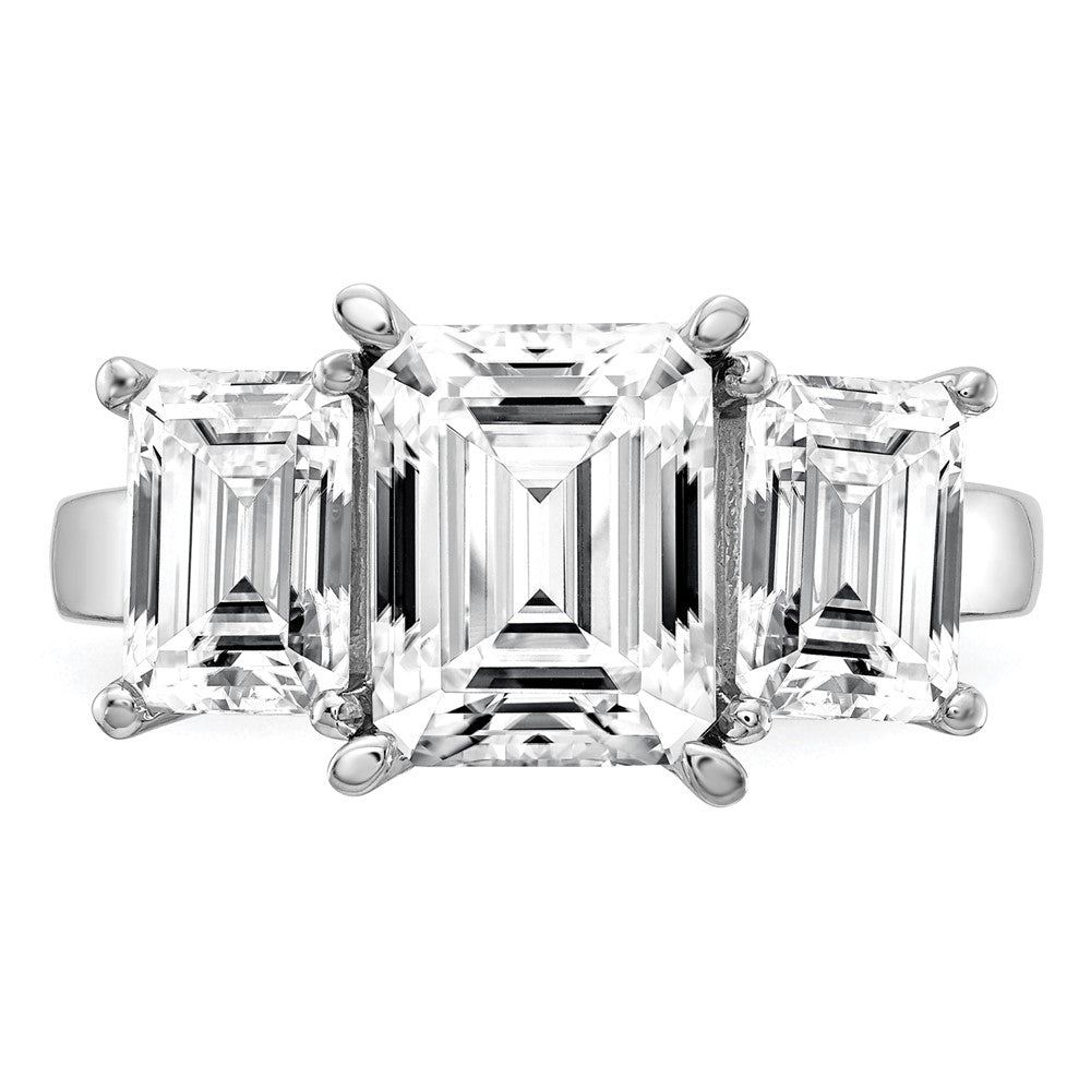 14kw 4 1/5ct Certified Lab Grown Dia VS+ F+ Emerald Comp 3 Stone Eng Ring