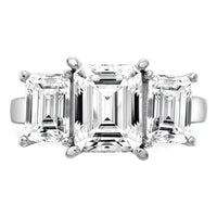 14kw 4 1/5ct Certified Lab Grown Dia VS+ F+ Emerald Comp 3 Stone Eng Ring