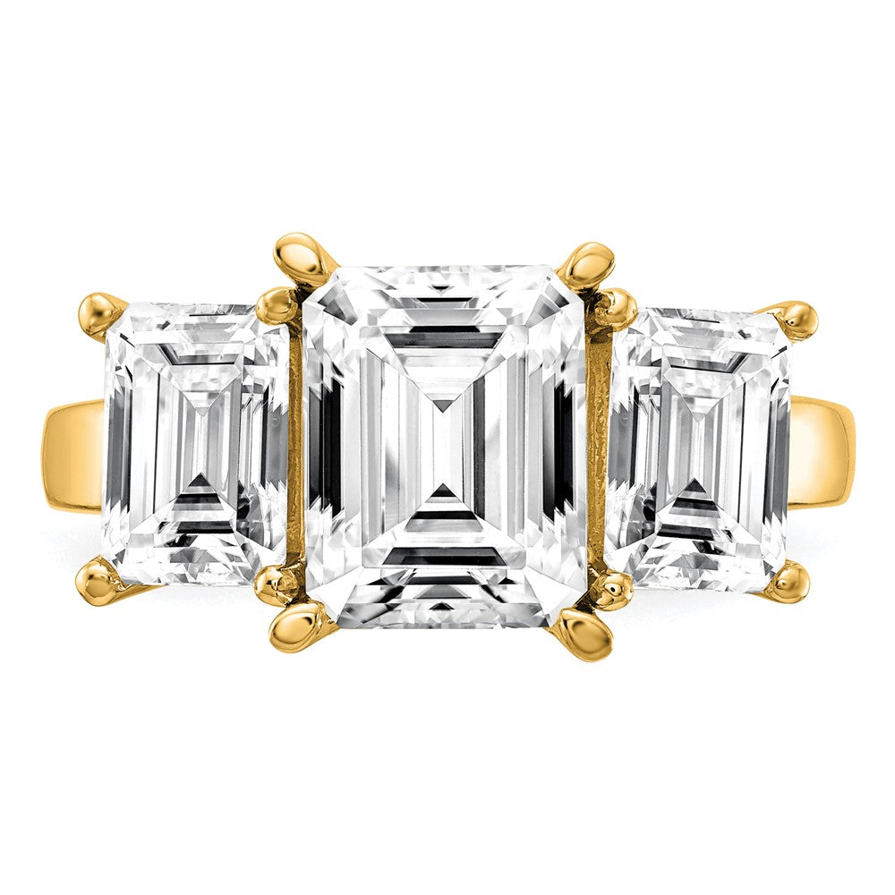 14k 4 1/5ct Certified Lab Grown Dia VS+ F+ Emerald Comp 3 Stone Eng Ring