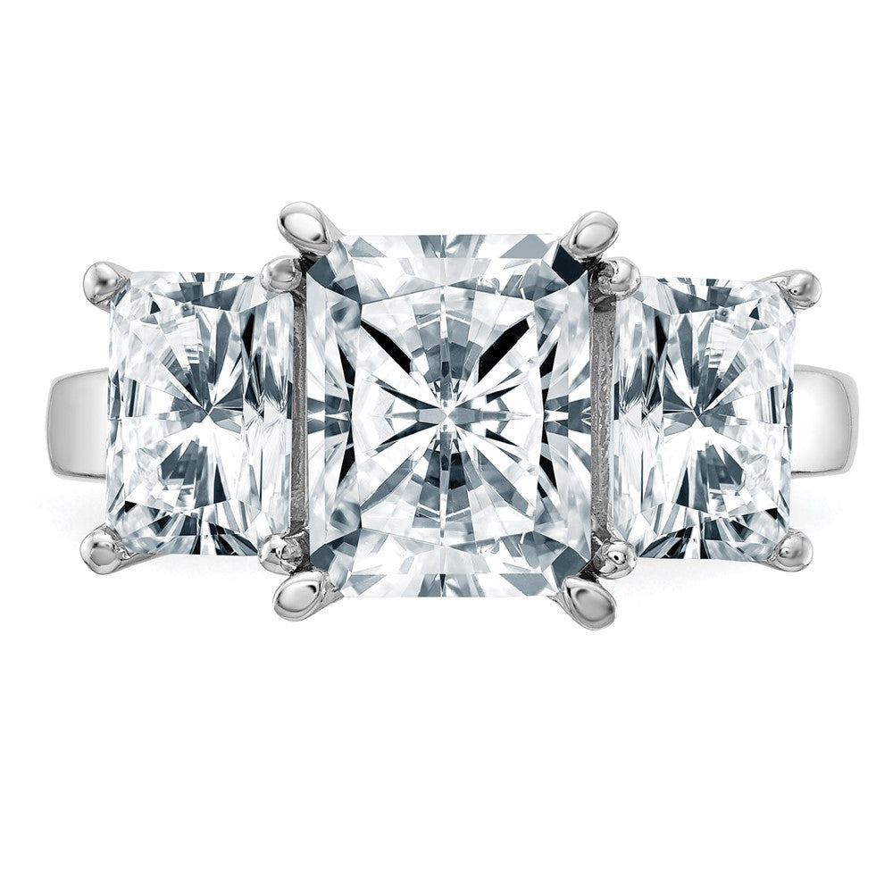14K White Gold Octagon Radiant 3-Stone Engagement Ring Mounting