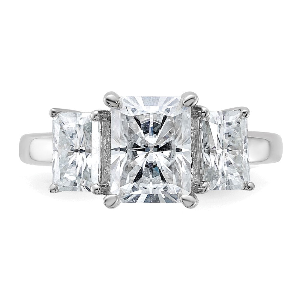 14kw 2 7/8ct Cert Lab Grown Diamond VS+ F+ Radiant Comp 3 Stone Eng Ring