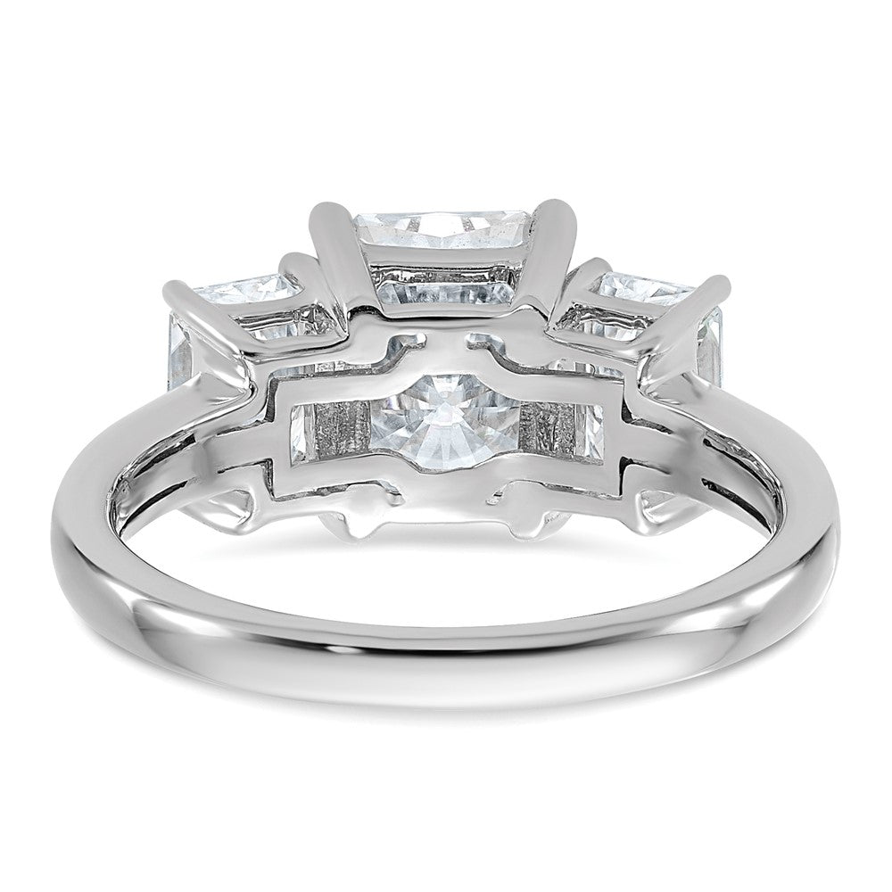14kw 2 7/8ct Lab Grown Diamond VS+ F+ Radiant Comp 3 Stone Eng Ring