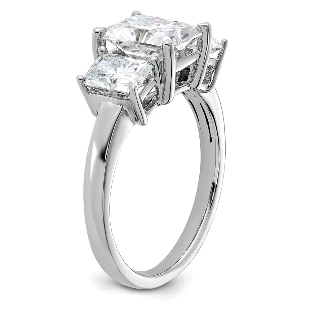 14kw 2 7/8ct Lab Grown Diamond VS+ F+ Radiant Comp 3 Stone Eng Ring