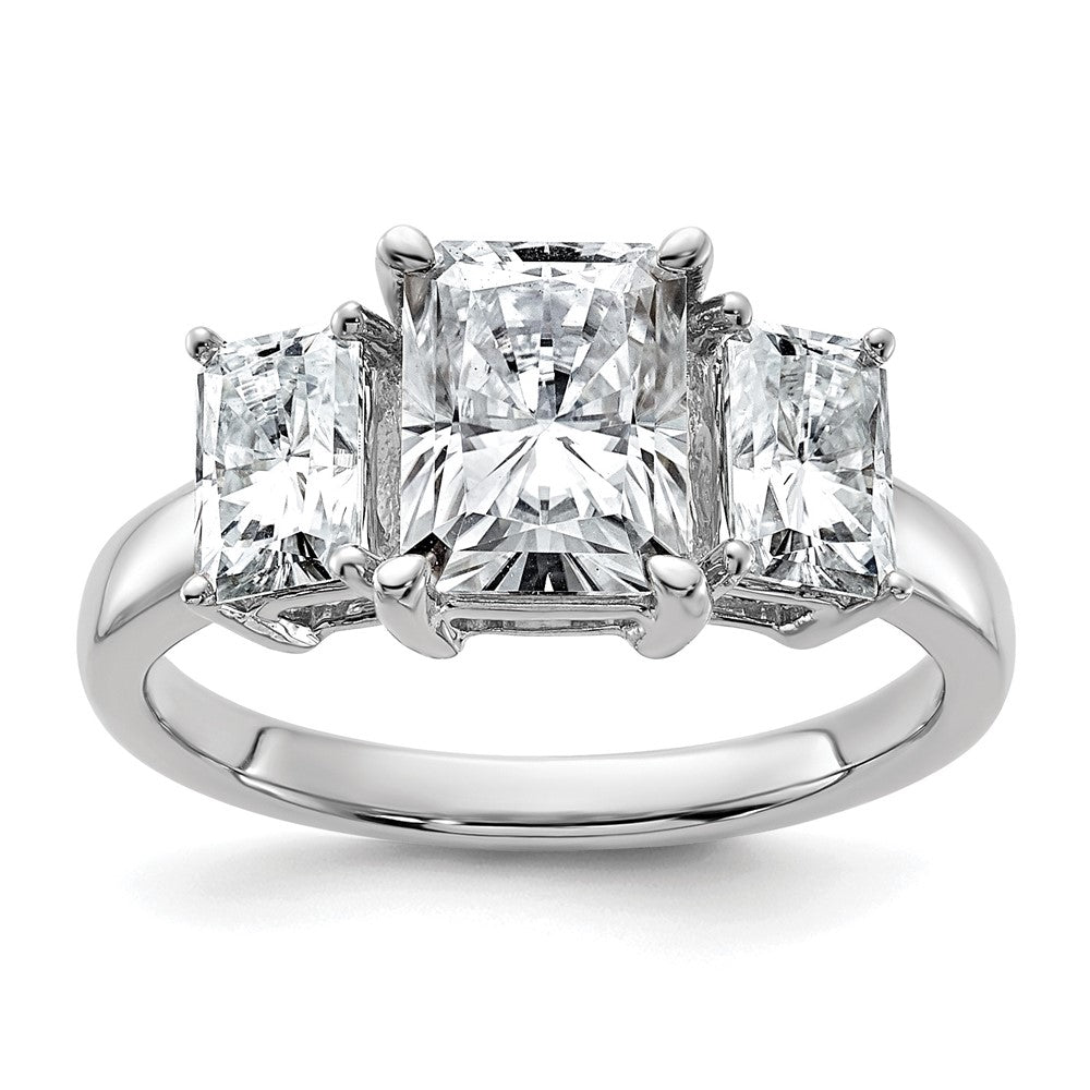 14kw 2 7/8ct Lab Grown Diamond VS+ F+ Radiant Comp 3 Stone Eng Ring